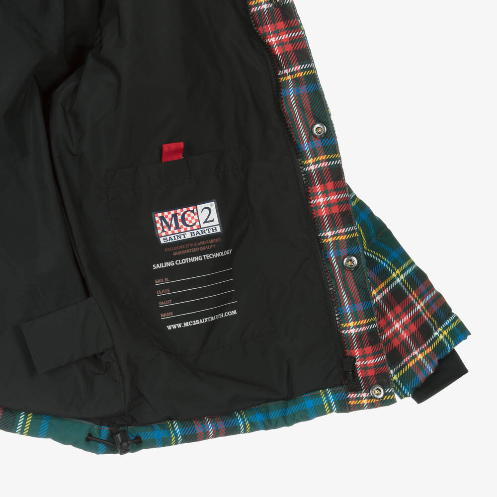 MC2 Saint Barth-Teen Boys Green Tartan Peanuts Puffer Jacket | Childrensalon Outlet