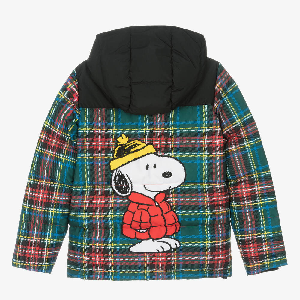 MC2 Saint Barth-Teen Boys Green Tartan Peanuts Puffer Jacket | Childrensalon Outlet