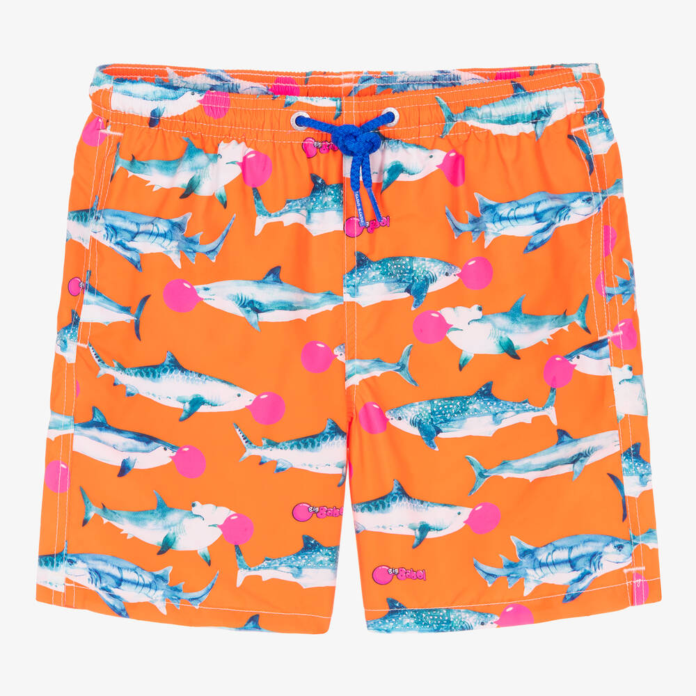 MC2 Saint Barth - Оранжевые плавки-шорты с акулами | Childrensalon