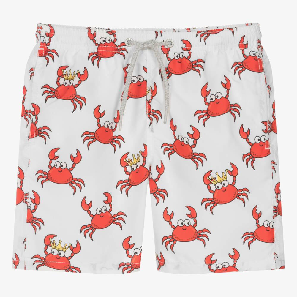 MC2 Saint Barth-Teen Boys White Crab Swim Shorts | Childrensalon Outlet