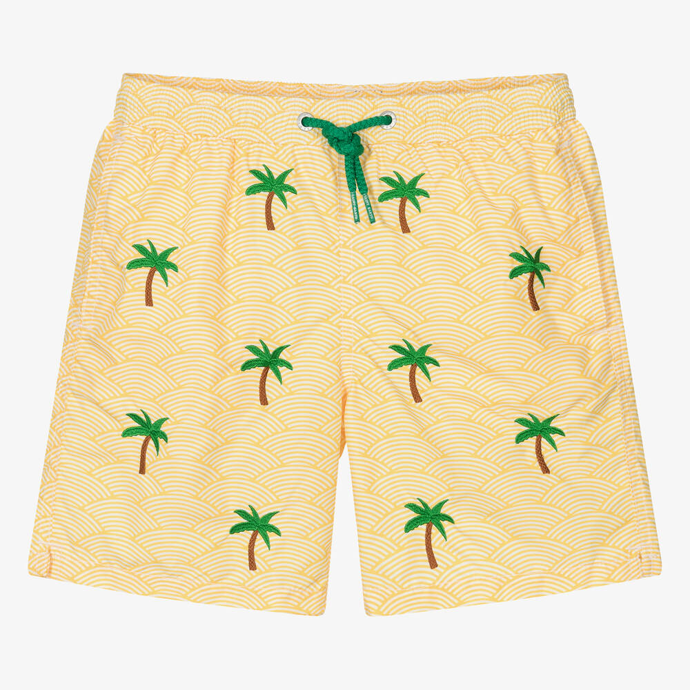Teen Boys Yellow Palm Tree Swim Shorts