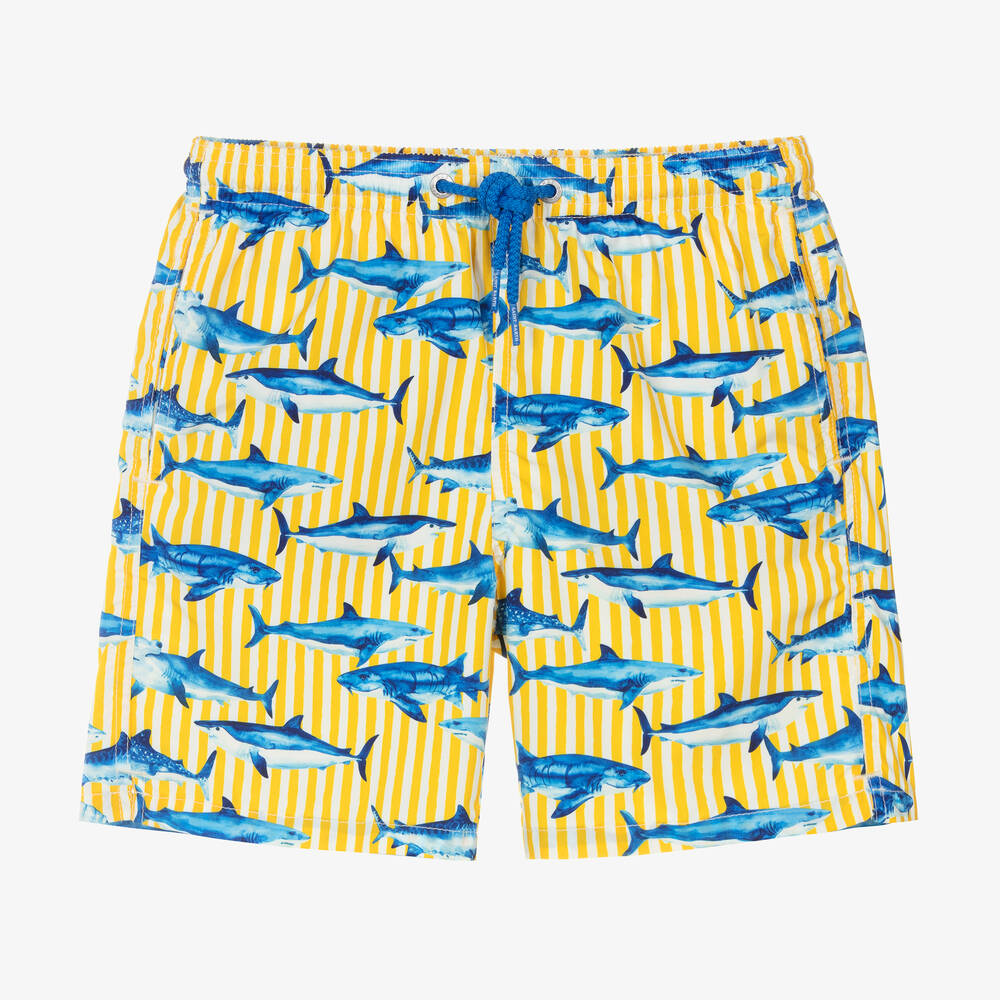 MC2 Saint Barth-Teen Boys Yellow Stripe Shark Swim Shorts  | Childrensalon Outlet