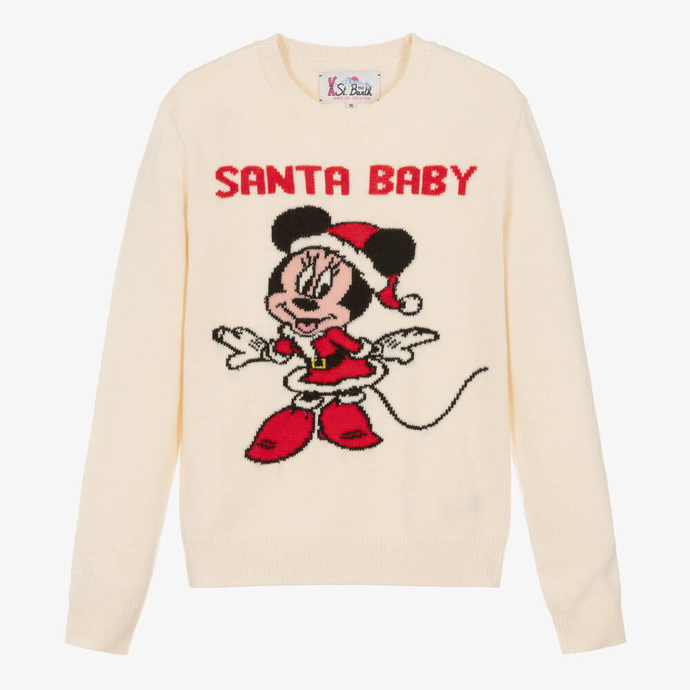 MC2 Saint Barth - Elfenbeinfarbener Disney Teen Wollpullover für Mädchen | Childrensalon