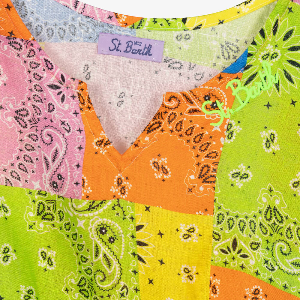 MC2 Saint Barth-قفطان تينز بناتي كتان بطبعة ملونة | Childrensalon Outlet