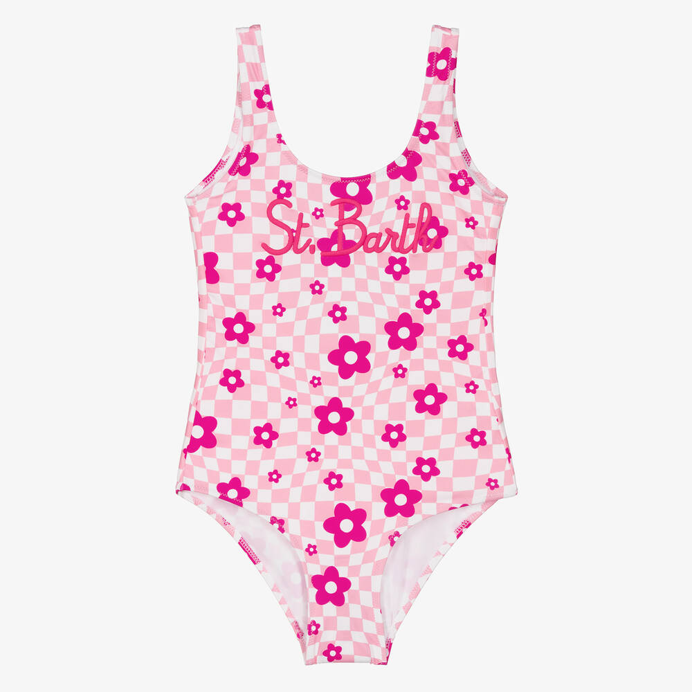 MC2 Saint Barth - Teen Girls Pink Checked Logo Swimsuit | Childrensalon