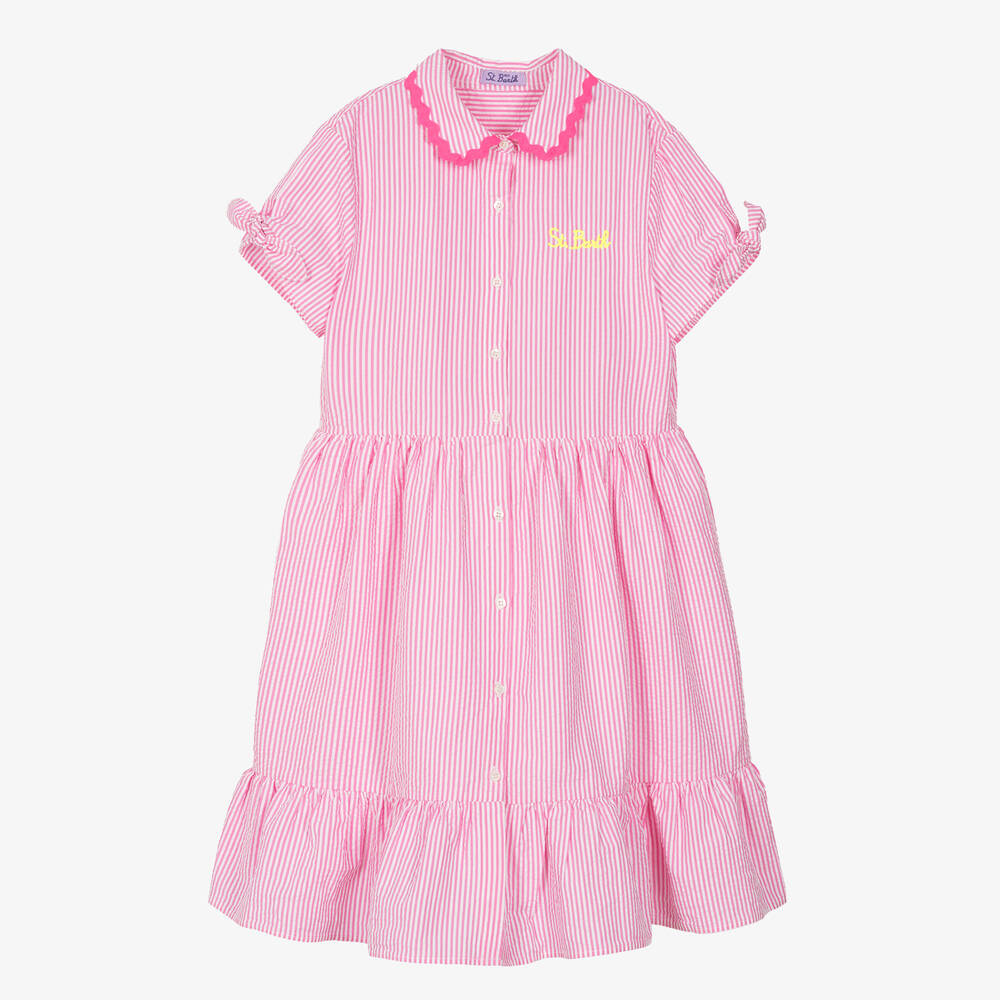 MC2 Saint Barth - Robe rose rayée en coton ado fille  | Childrensalon