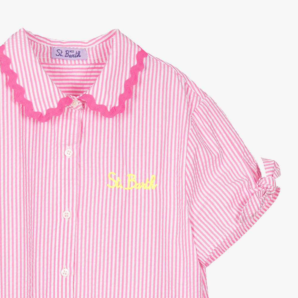 MC2 Saint Barth-Розовое хлопковое платье в полоску | Childrensalon Outlet