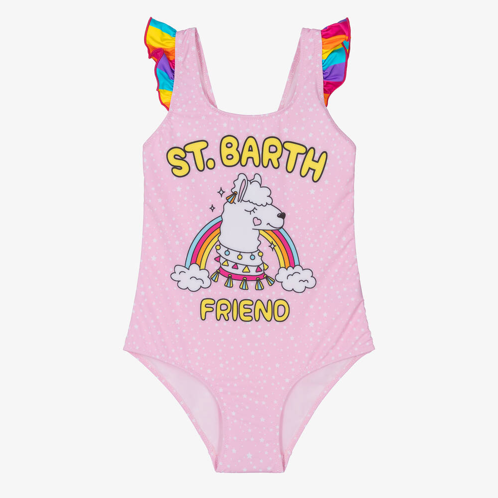 MC2 Saint Barth - Teen Girls Pink Rainbow Llama Swimsuit | Childrensalon