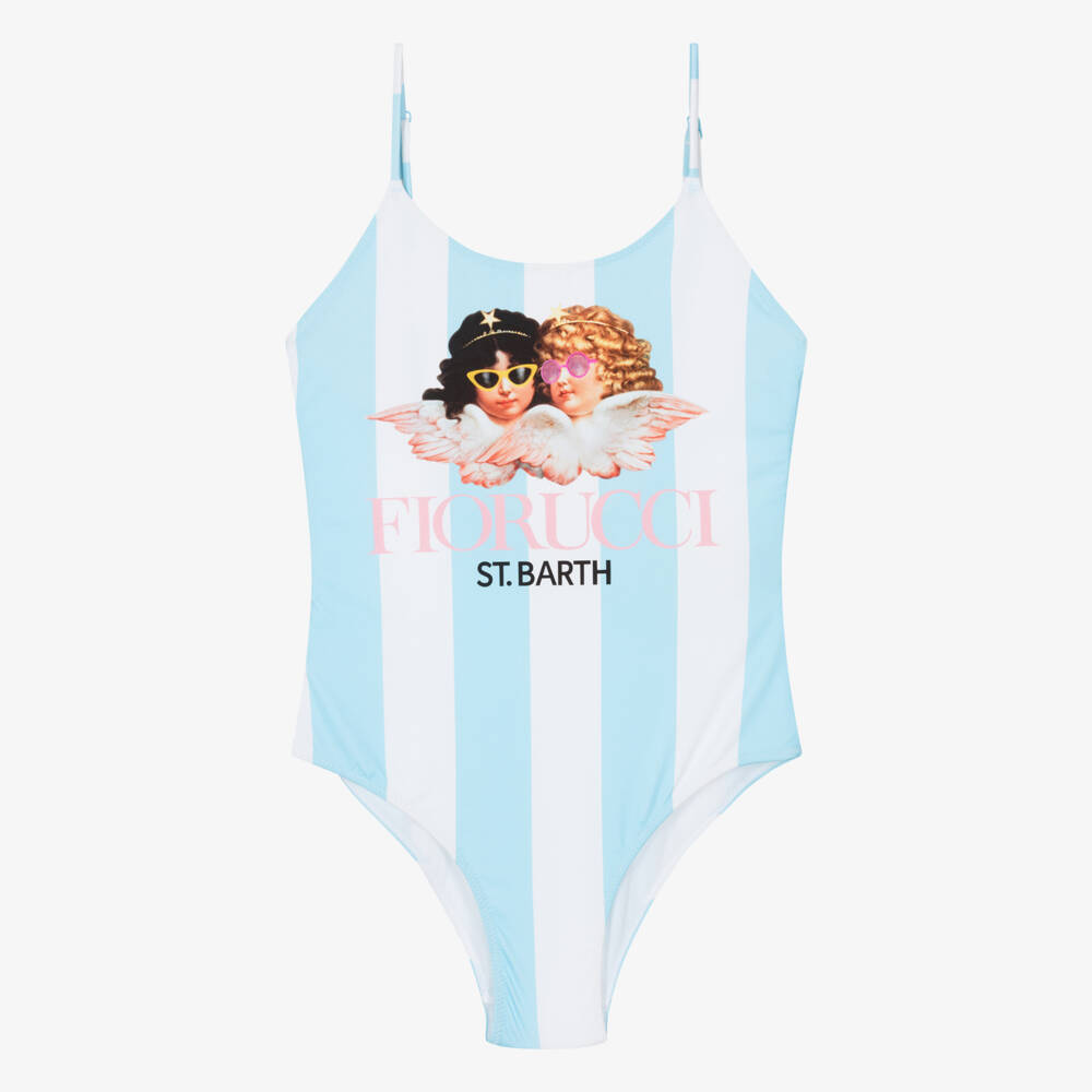 MC2 Saint Barth-Teen Girls Striped Blue Swimsuit | Childrensalon Outlet