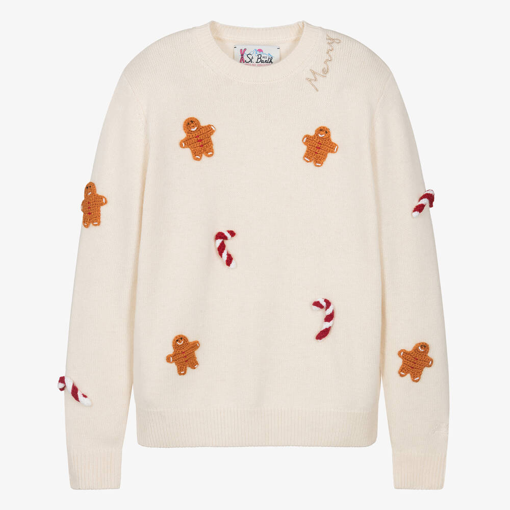 MC2 Saint Barth - Teen Ivory Wool Festive Sweater | Childrensalon