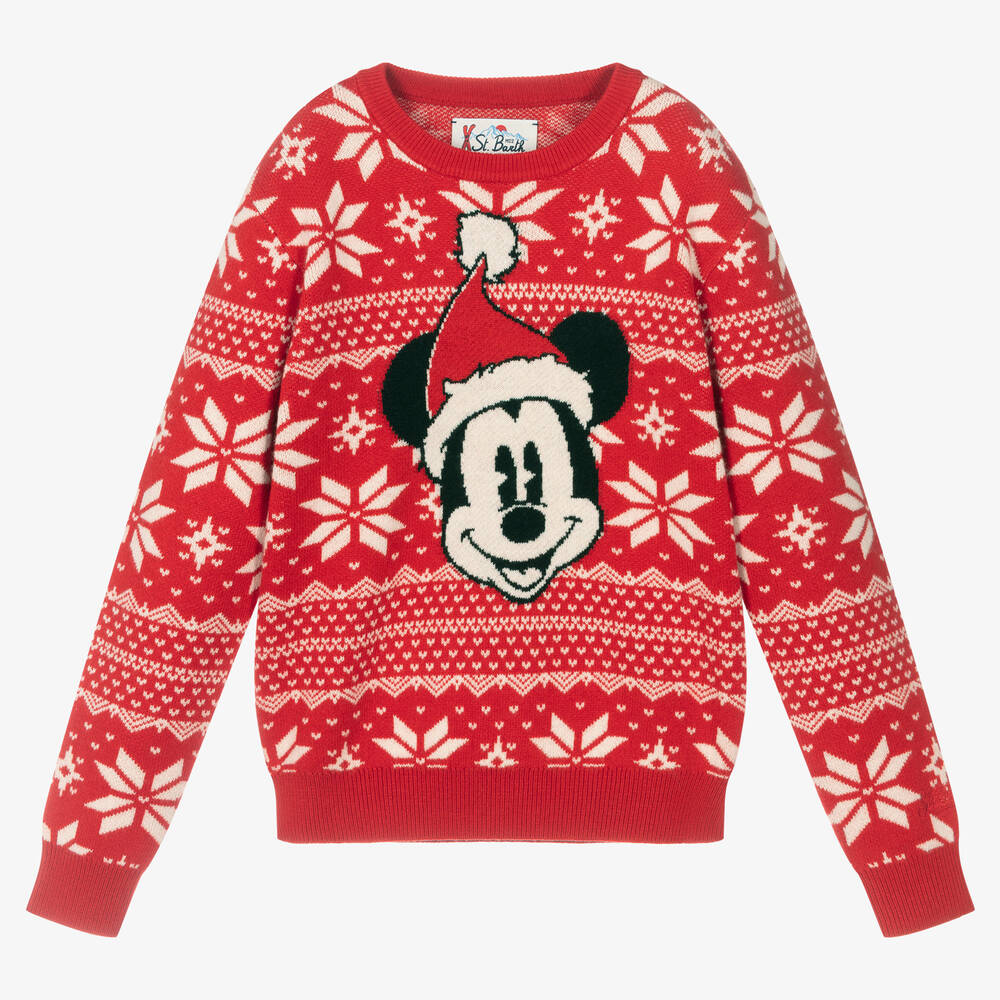 MC2 Saint Barth - Красный рождественский свитер с Микки Маусом | Childrensalon