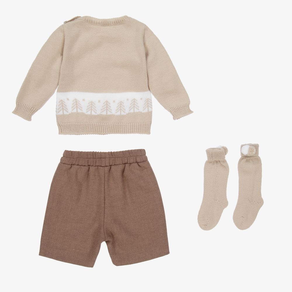 Mebi Baby Boys Beige Shorts Set Childrensalon Outlet