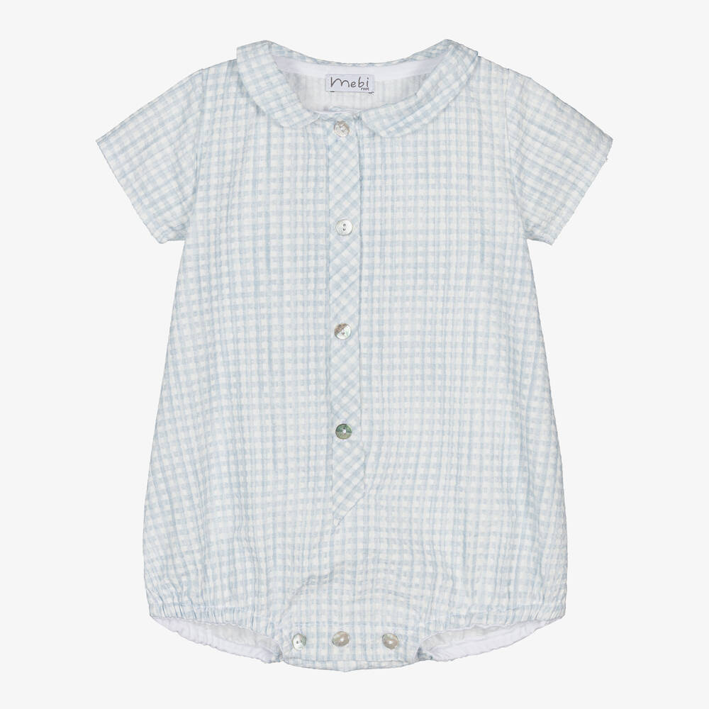 Mebi-Baby Boys Blue Cotton Gingham Shortie | Childrensalon Outlet