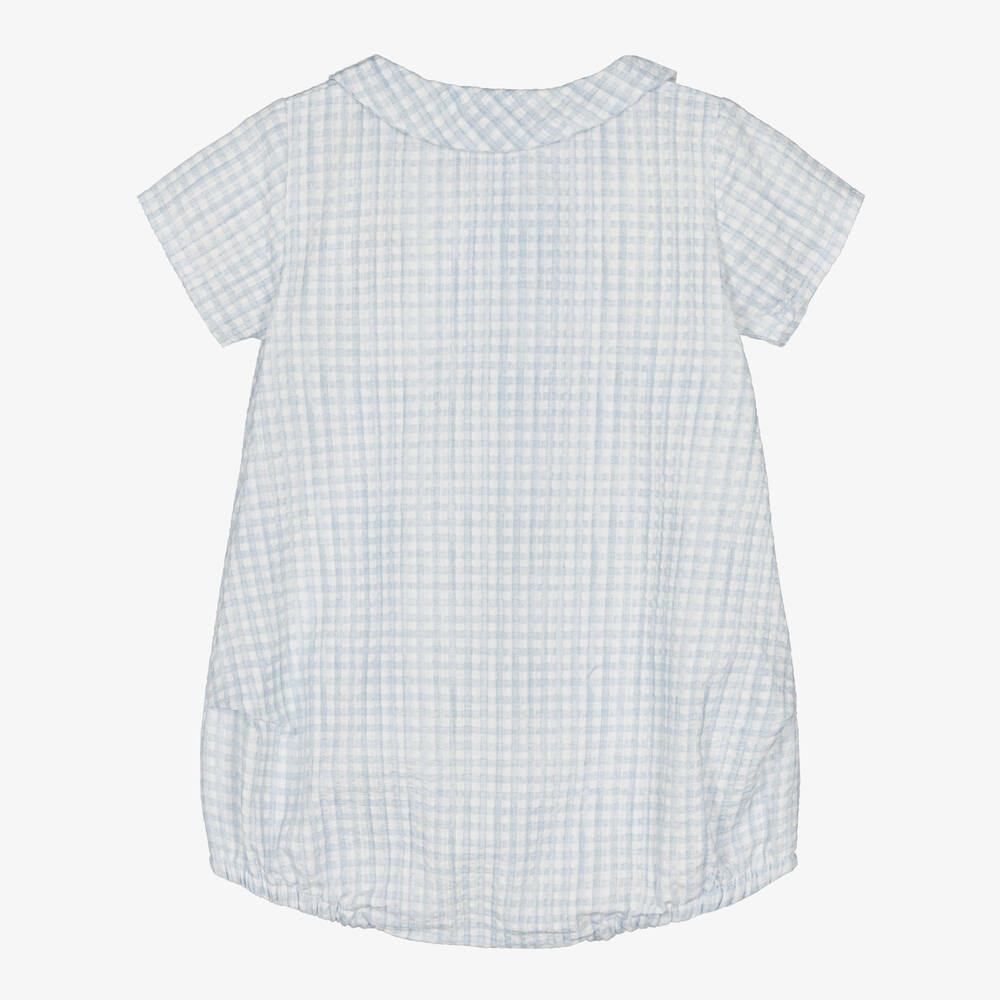 Mebi-Baby Boys Blue Cotton Gingham Shortie | Childrensalon Outlet