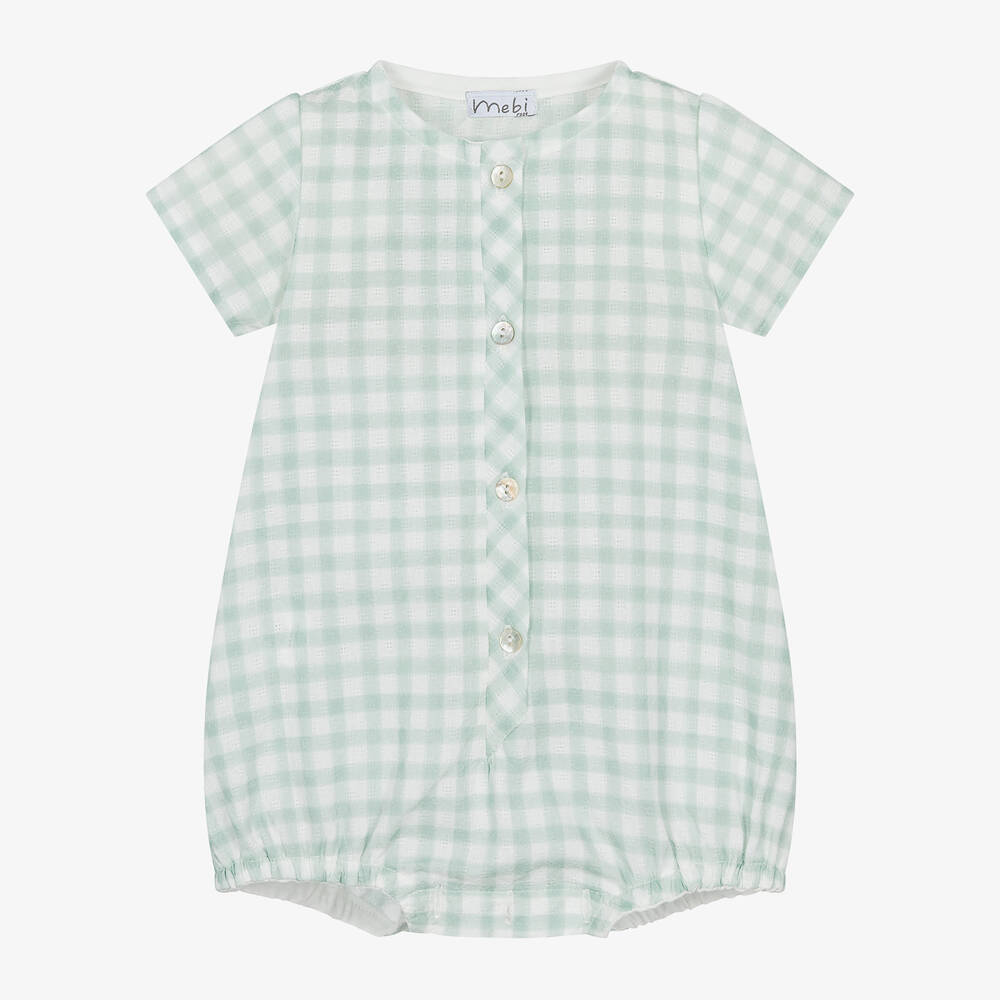 Mebi-Baby Boys Green Check Cotton Shortie | Childrensalon Outlet