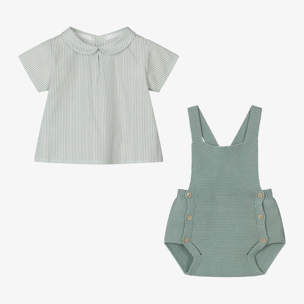 Mebi-Baby Boys Green Knitted Shortie Set | Childrensalon Outlet