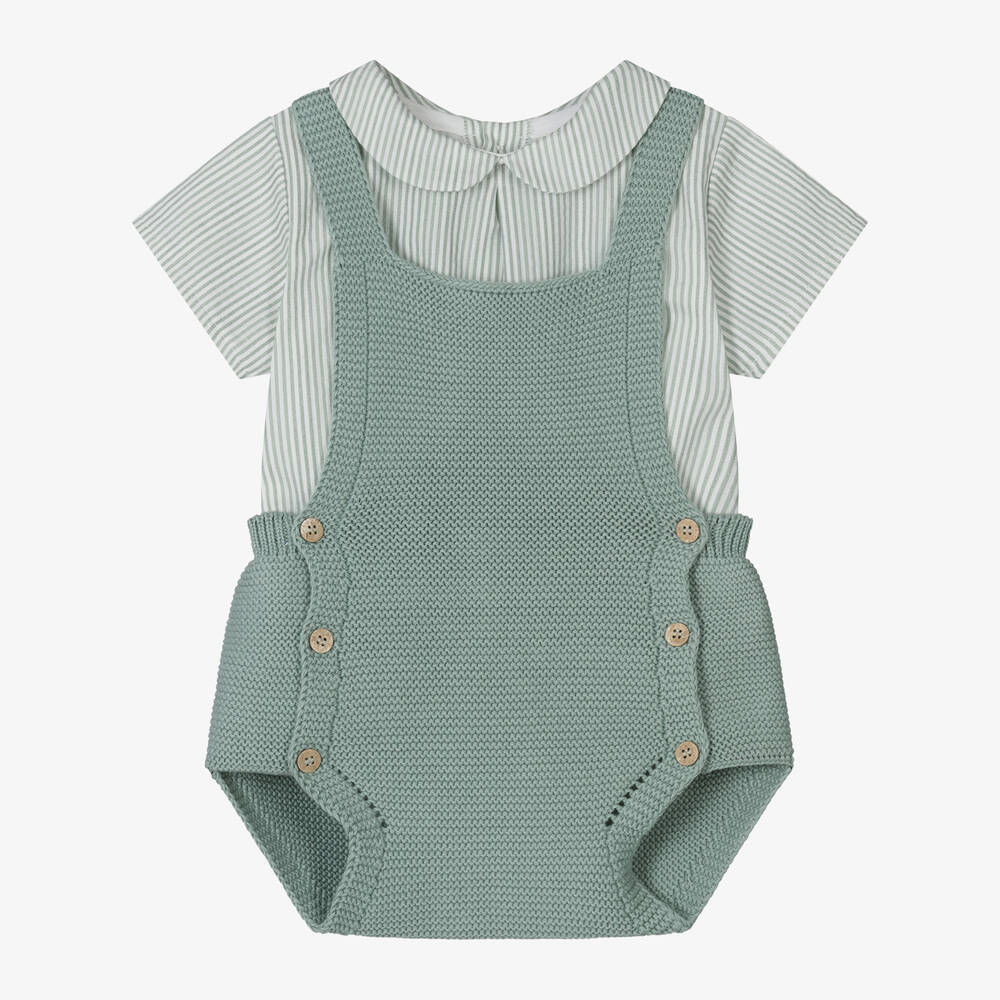 Mebi-Baby Boys Green Knitted Shortie Set | Childrensalon Outlet