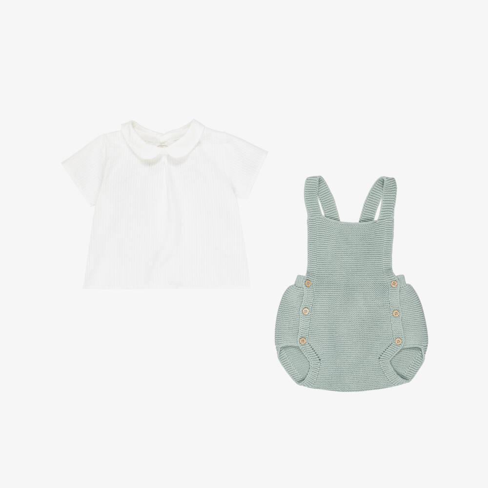 Mebi-Baby Boys Light Green Knitted Shortie Set | Childrensalon Outlet