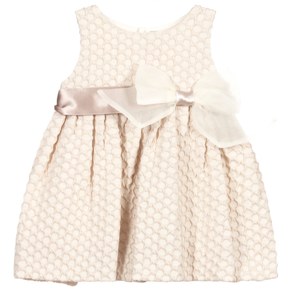 Mebi - Baby Girls Beige Bow Dress | Childrensalon