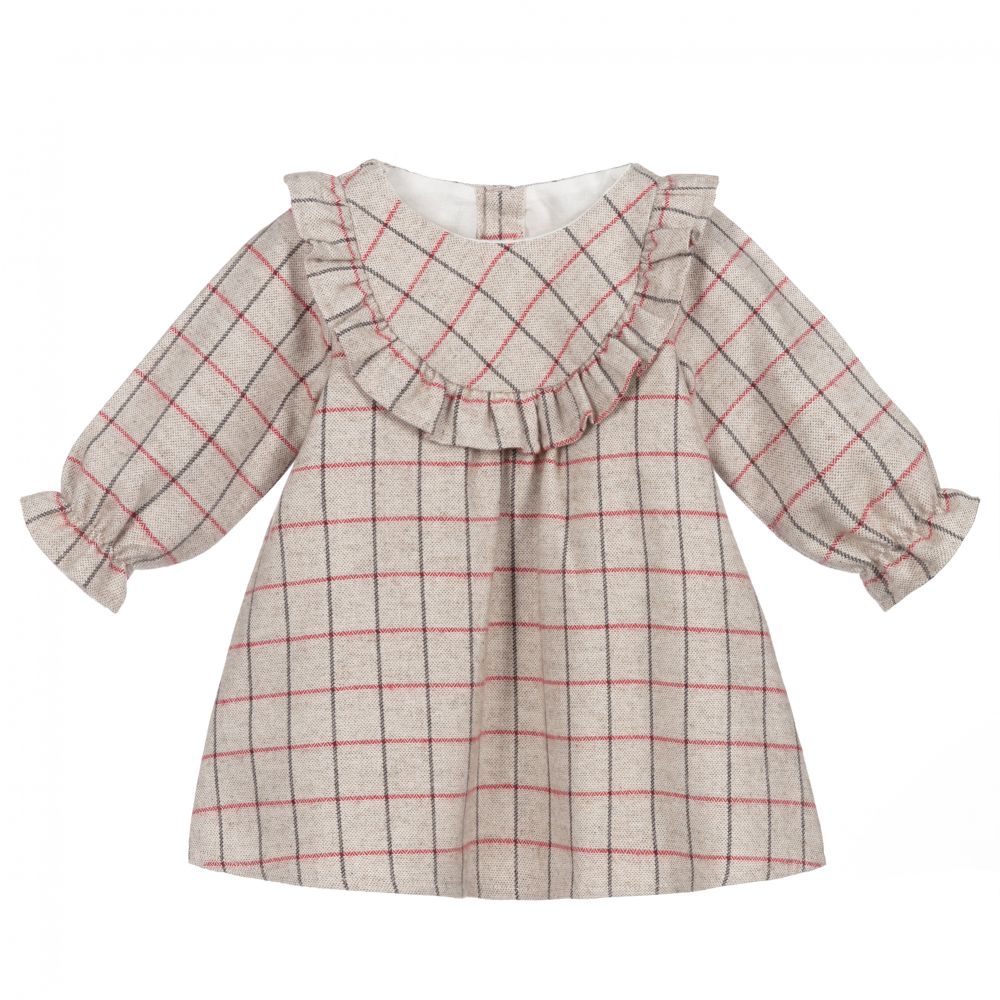 Mebi - Baby Girls Beige Check Dress | Childrensalon