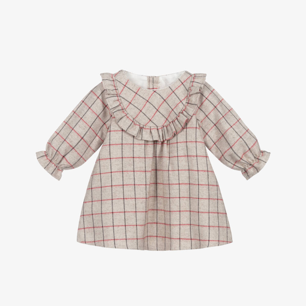 Mebi-Baby Girls Beige Check Dress | Childrensalon Outlet