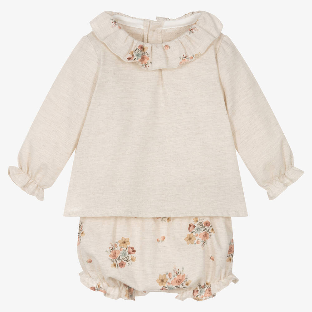 Mebi - Beiges Baumwoll-Top & Shorts Set | Childrensalon