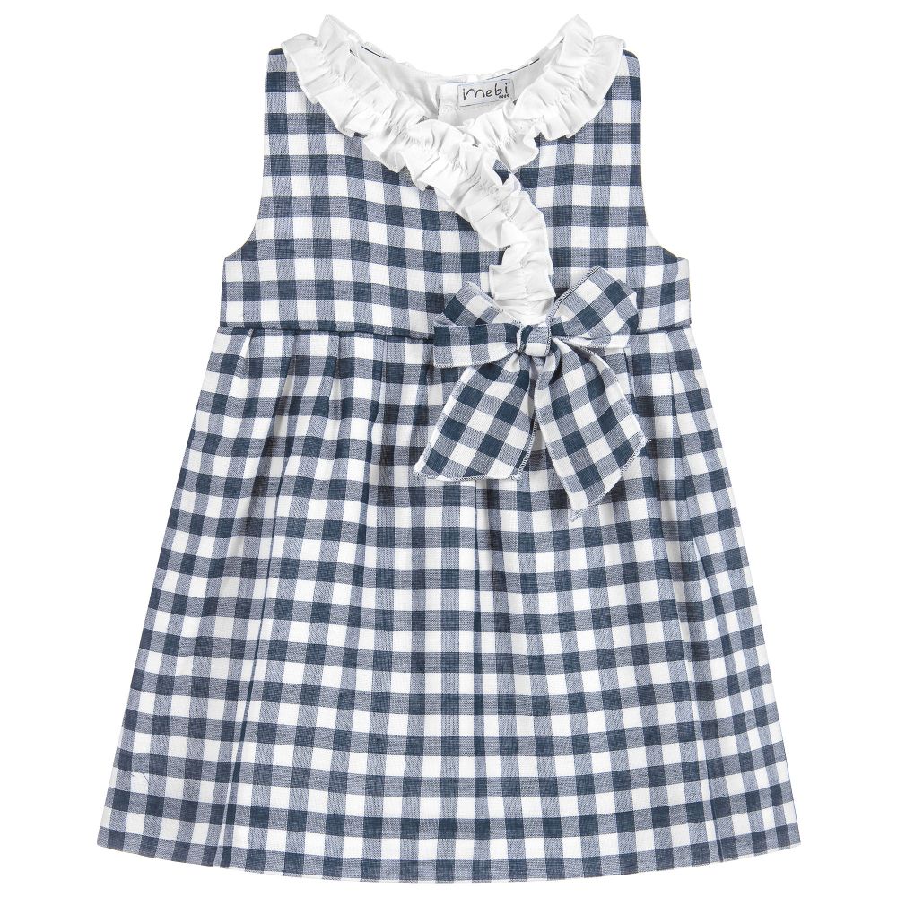 Mebi - Baby Girls Blue Check Dress | Childrensalon