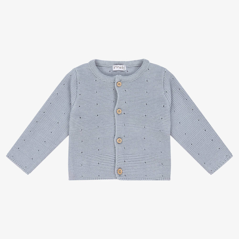 Mebi - Baby Girls Blue Cotton Knit Cardigan | Childrensalon