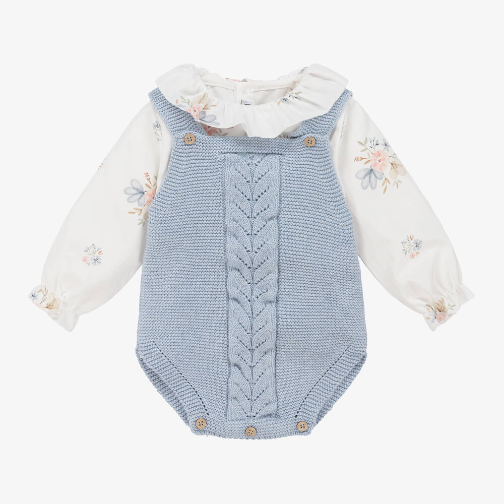 Mebi-Baby Girls Blue Floral Shortie Set | Childrensalon Outlet