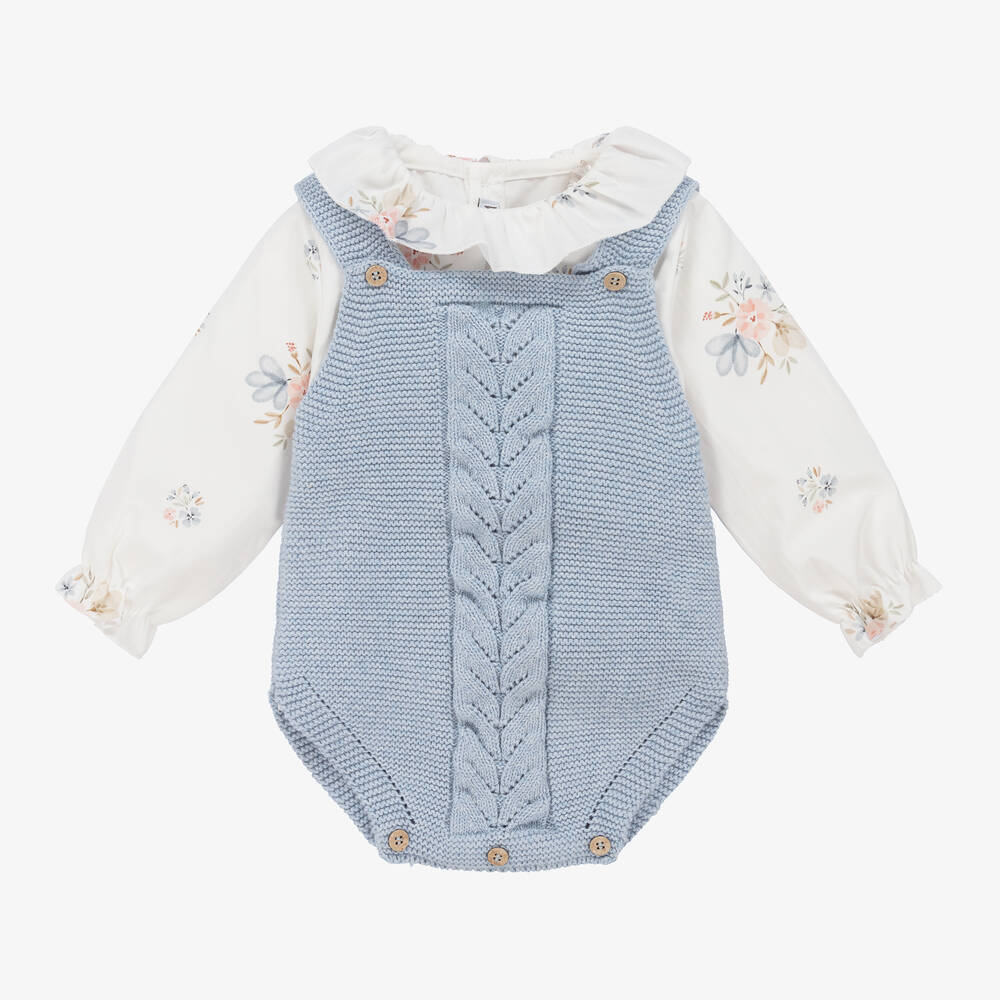 Mebi - Ensemble barboteuse bleu à fleurs | Childrensalon