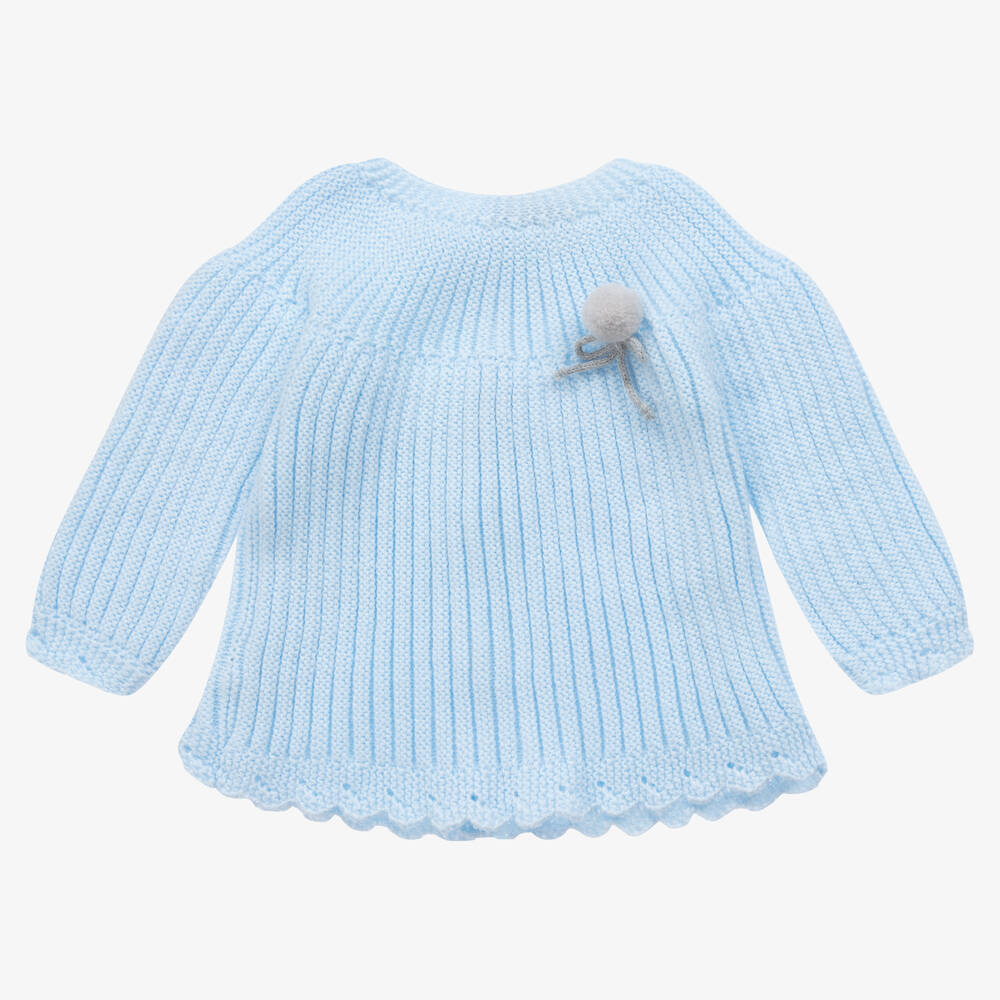 Mebi - Baby Girls Blue Knitted Sweater | Childrensalon