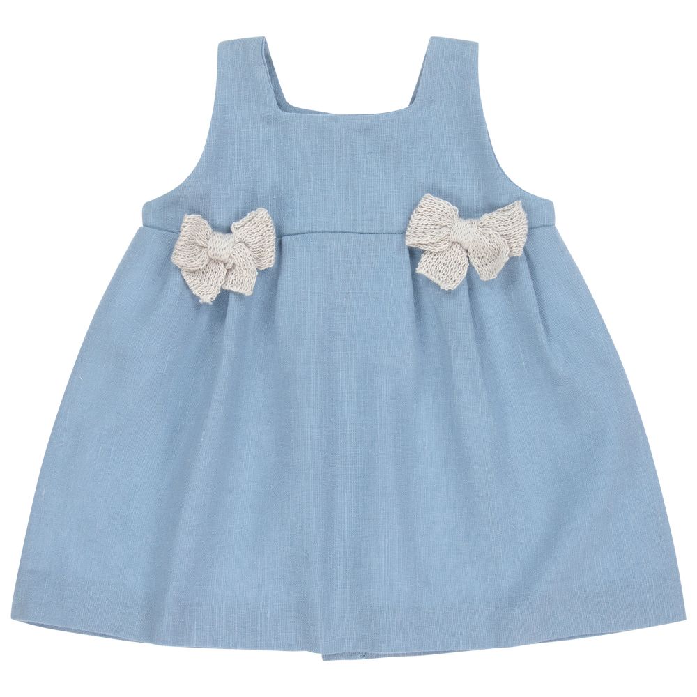 Mebi - Baby Girls Blue Linen Dress | Childrensalon