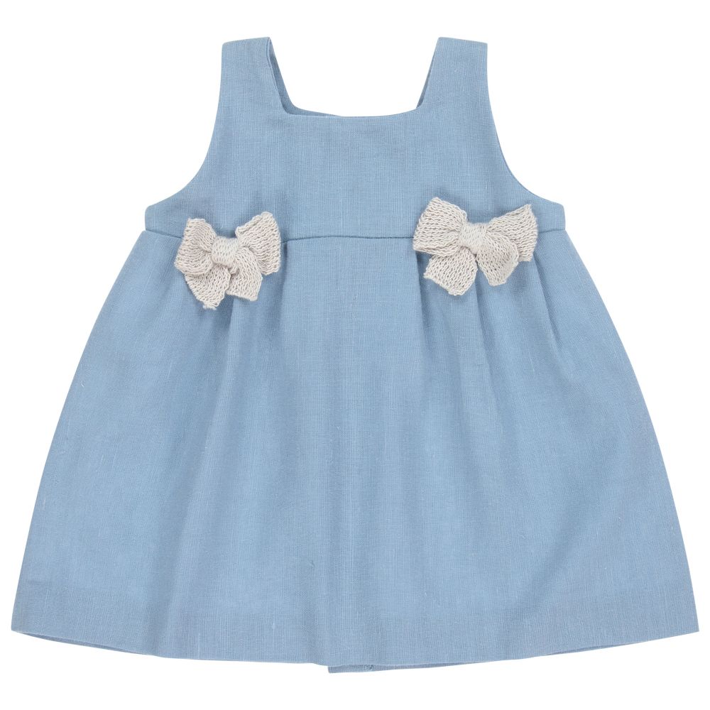 Mebi-Baby Girls Blue Linen Dress | Childrensalon Outlet