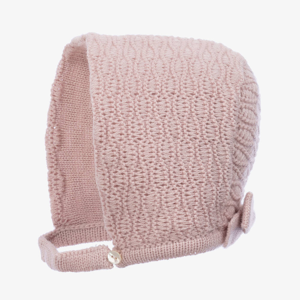 Mebi-Baby Girls Dusky Pink Knitted Bonnet | Childrensalon Outlet