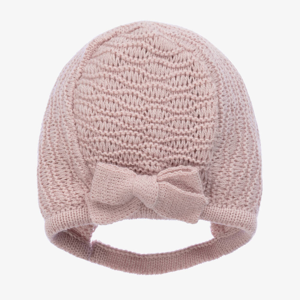Mebi-Baby Girls Dusky Pink Knitted Bonnet | Childrensalon Outlet