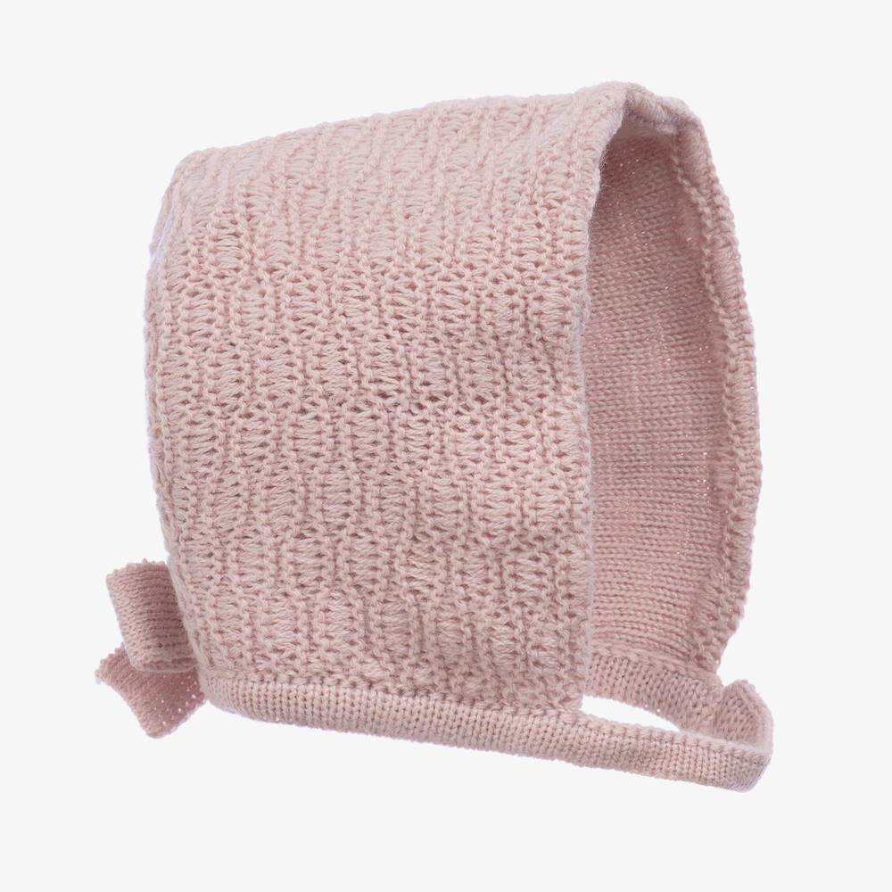 Mebi - Baby Girls Dusky Pink Knitted Bonnet | Childrensalon