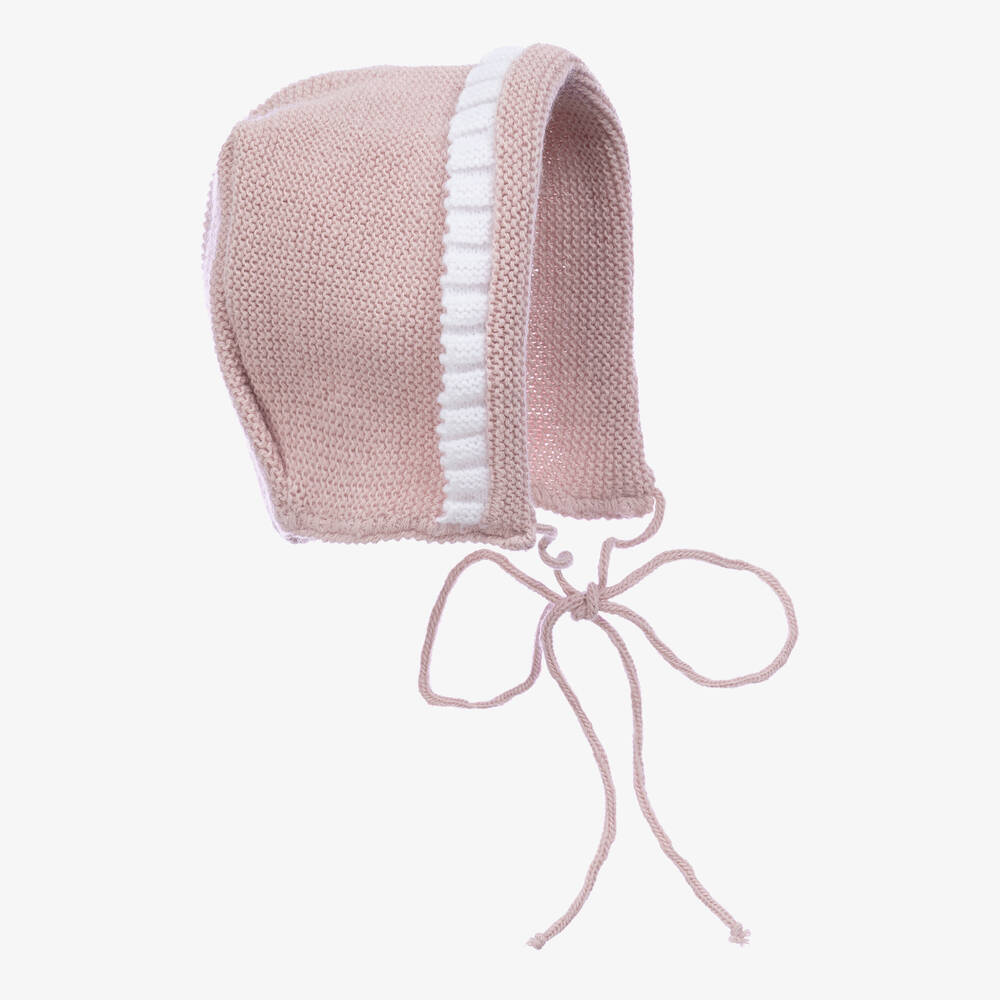 Mebi - Baby Girls Dusky Pink Knitted Bonnet | Childrensalon