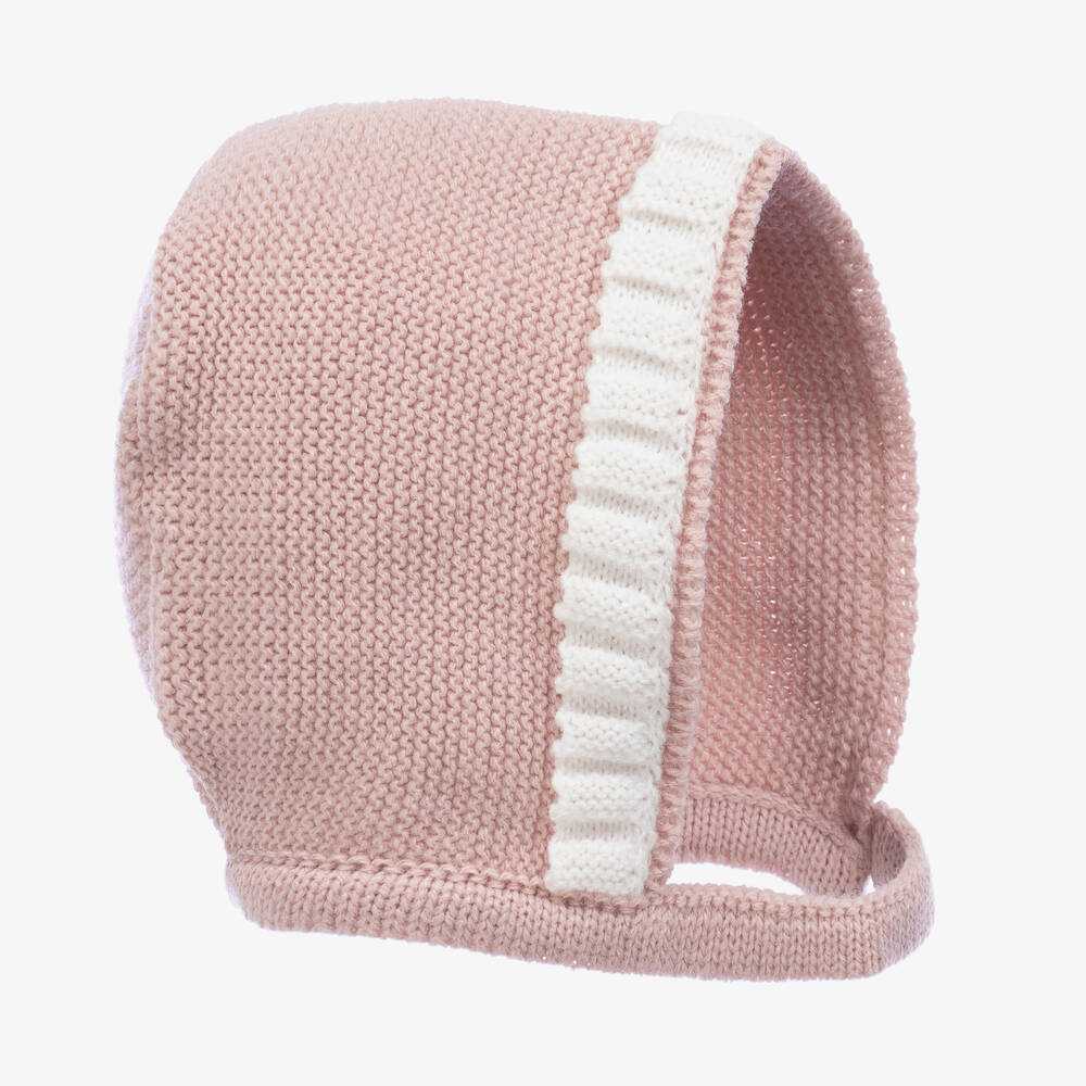 Mebi - Baby Girls Dusky Pink Knitted Bonnet | Childrensalon
