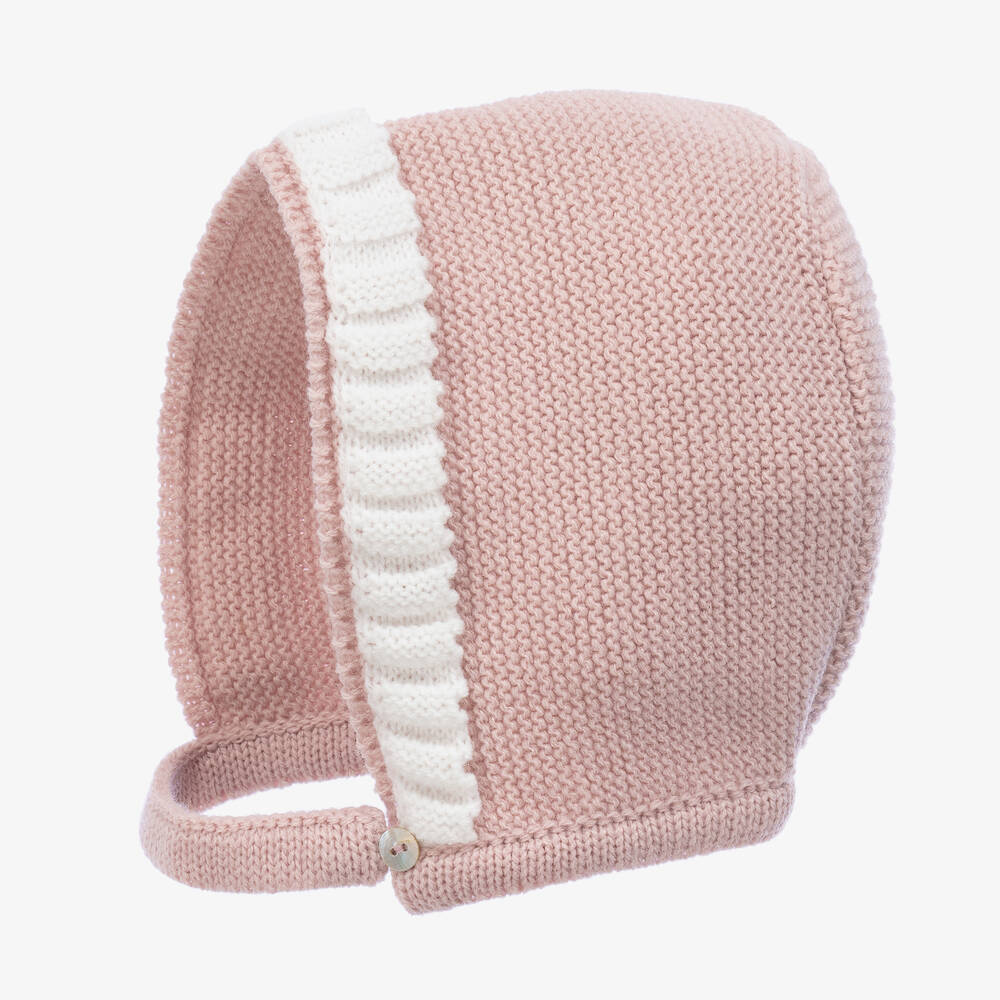 Mebi-Baby Girls Dusky Pink Knitted Bonnet | Childrensalon Outlet