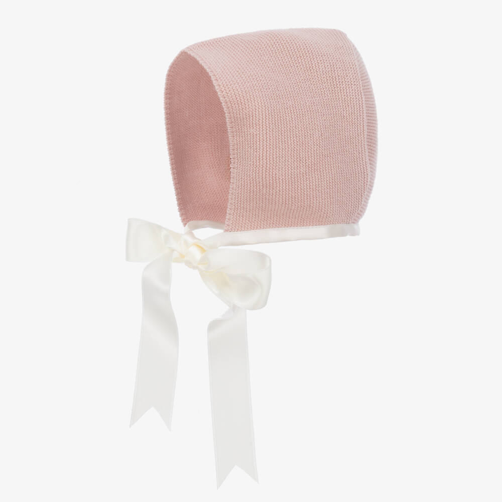 Mebi-Baby Girls Dusky Pink Knitted Cotton Bonnet | Childrensalon Outlet