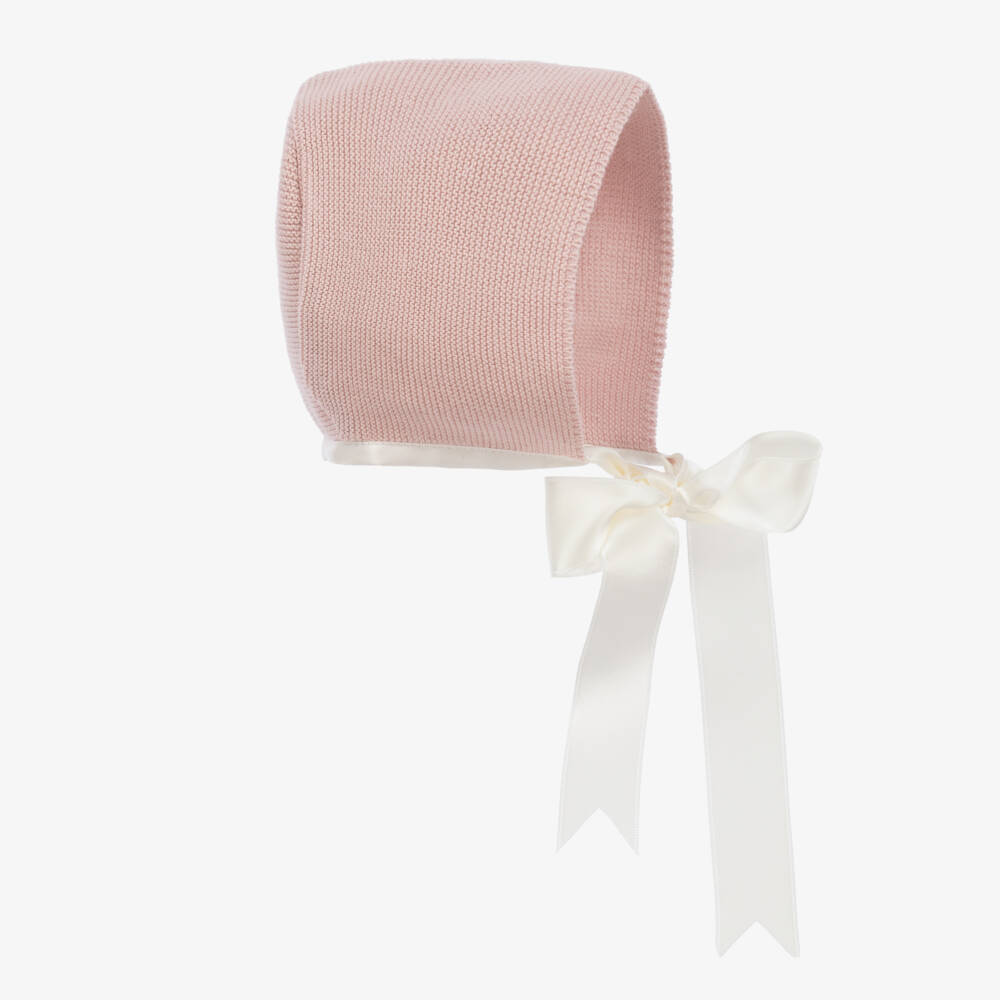 Mebi-Baby Girls Dusky Pink Knitted Cotton Bonnet | Childrensalon Outlet