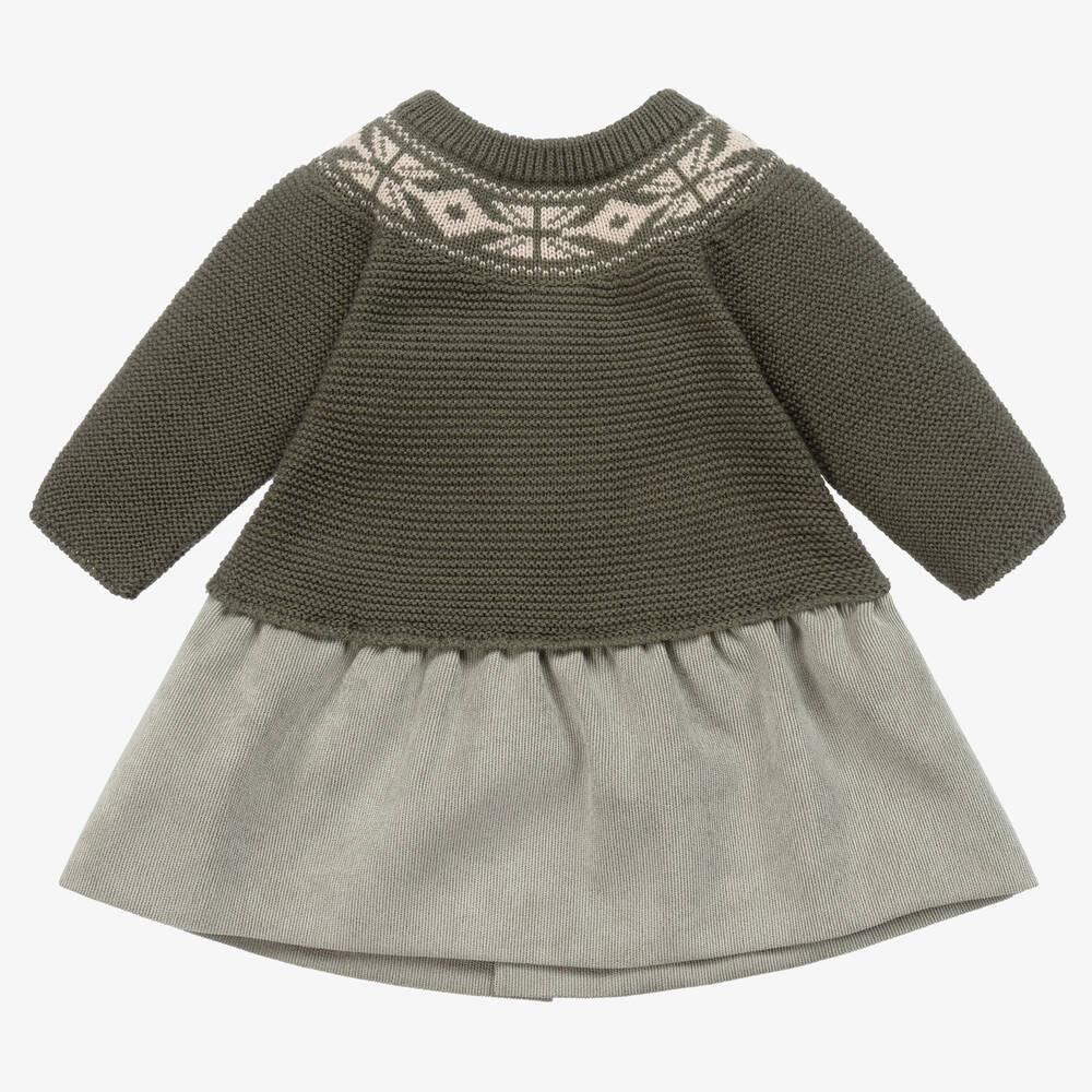 Mebi - Baby Girls Green Knitted Dress | Childrensalon