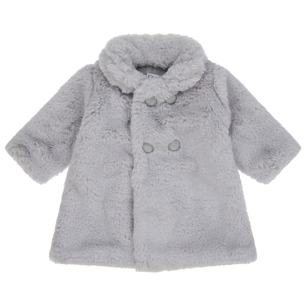 Mebi - Baby Girls Grey Faux Fur Coat | Childrensalon