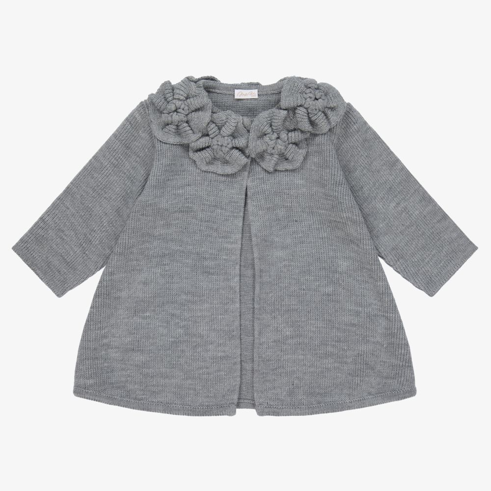 Mebi - Baby Girls Grey Knit Coat | Childrensalon