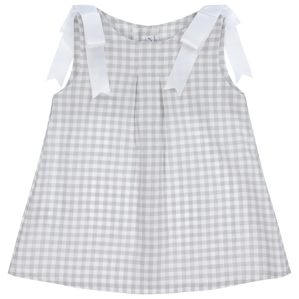 Mebi - Baby Girls Grey Linen Dress | Childrensalon