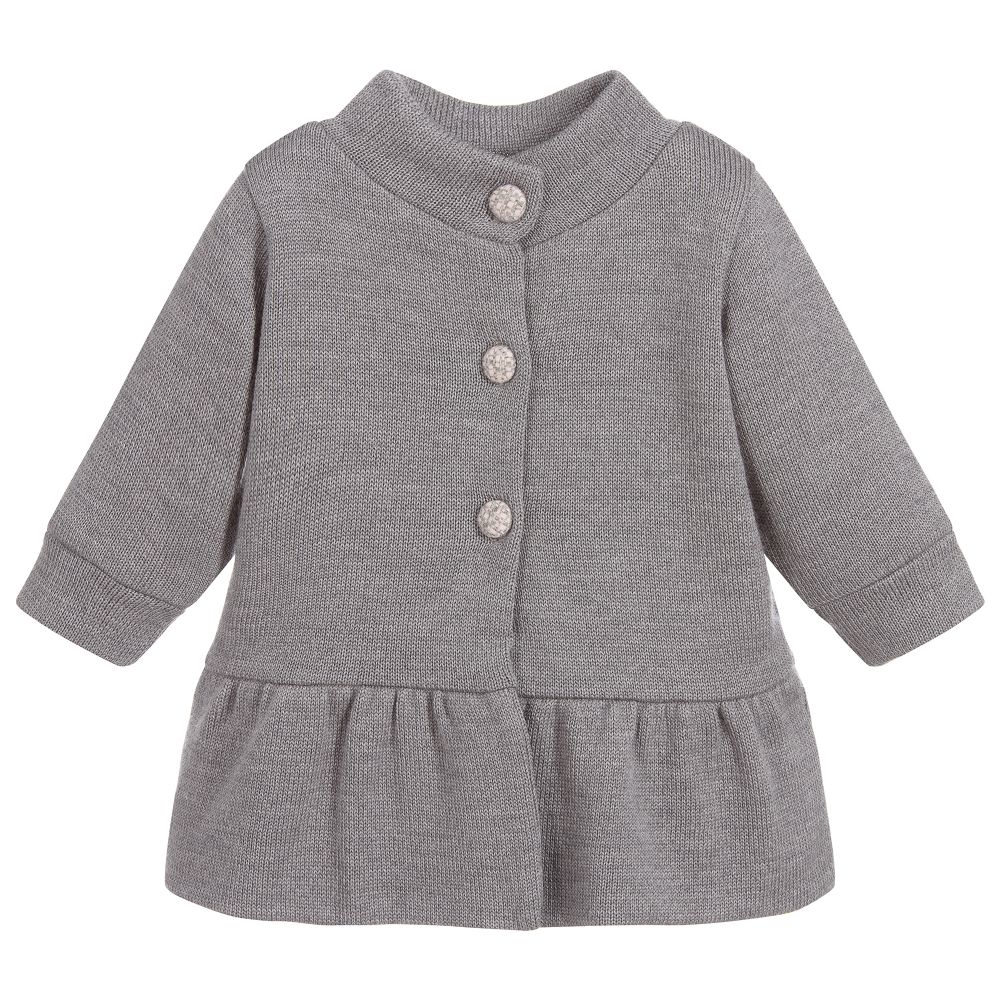 Mebi - Baby Girls Grey Wool Pram Coat | Childrensalon