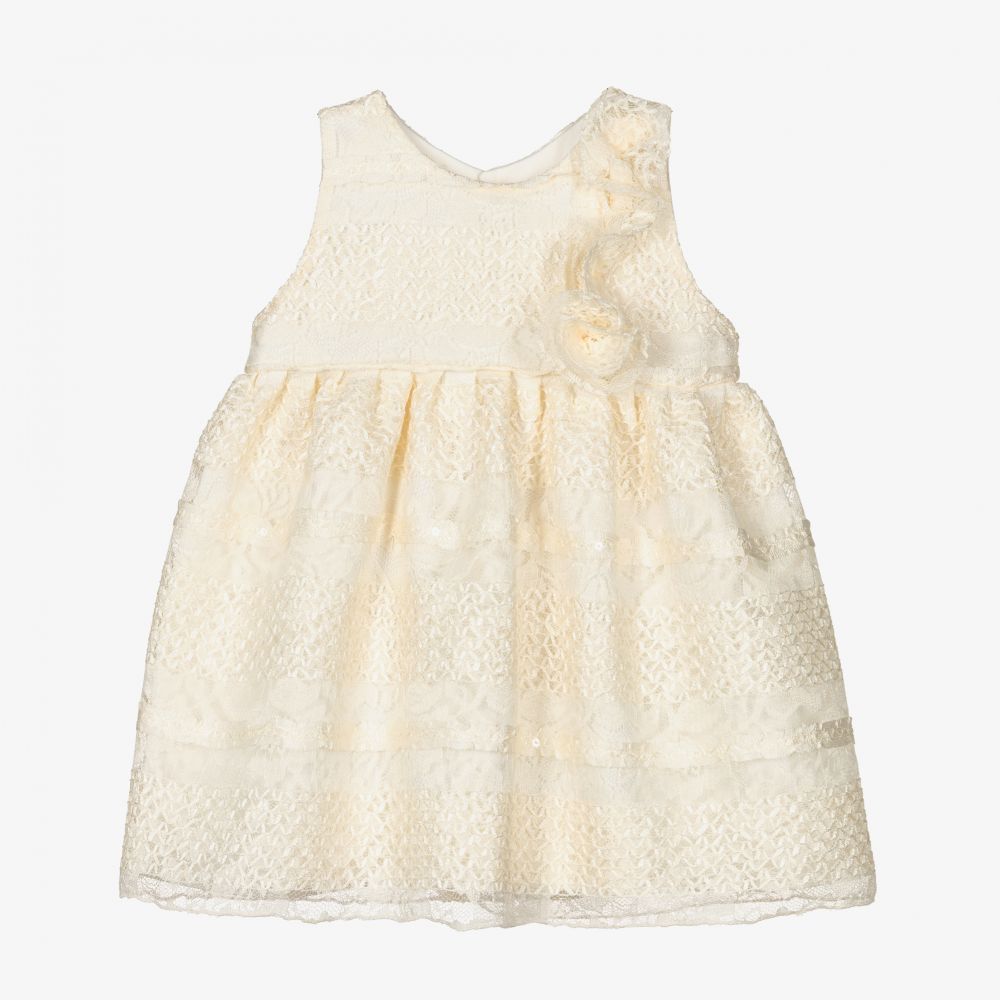 Mebi - Baby Girls Ivory Lace Dress | Childrensalon