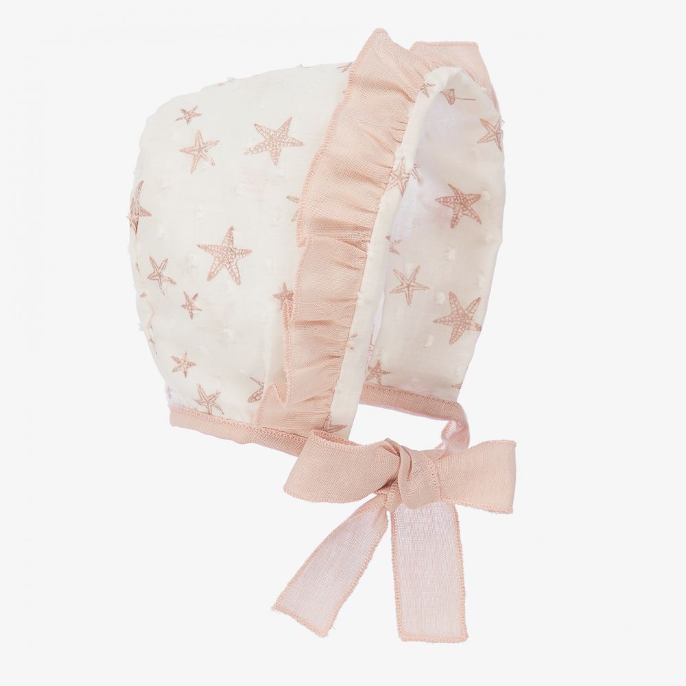 Mebi - Baby Girls Ivory & Pink Bonnet | Childrensalon