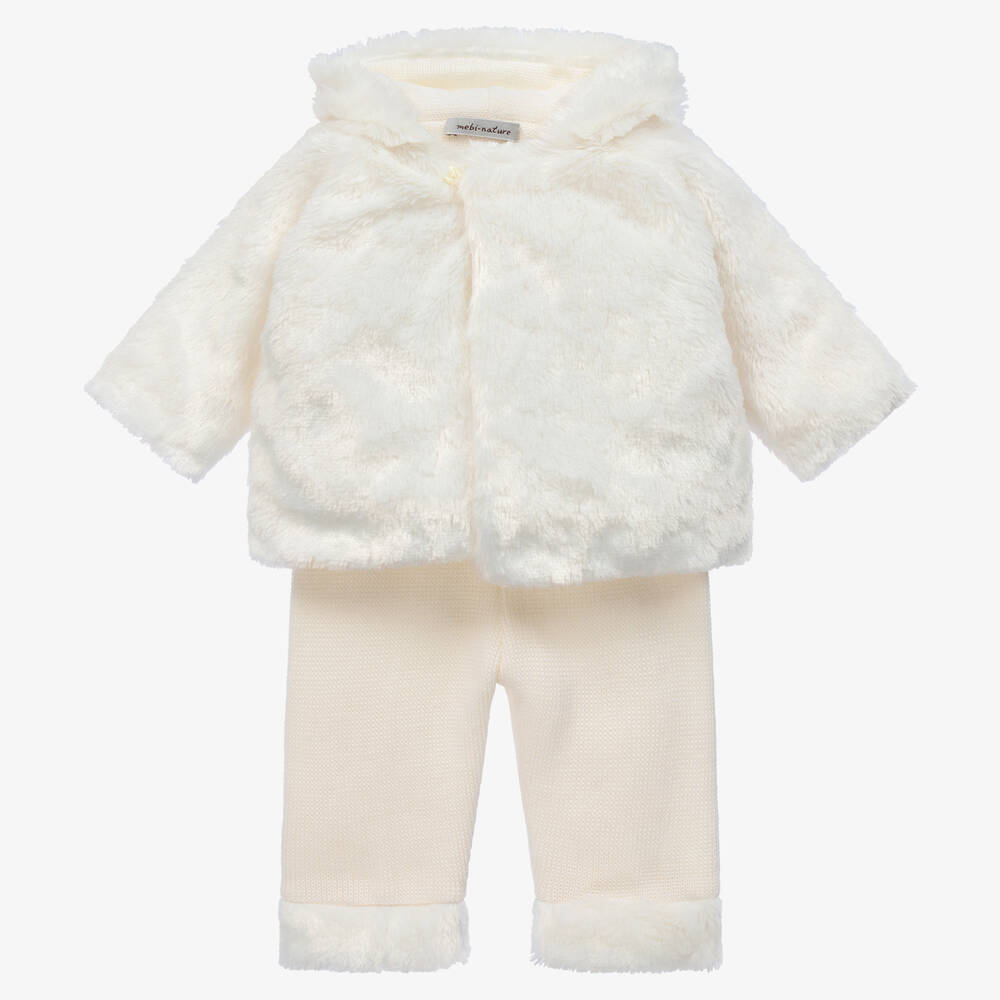 Mebi-Baby Girls Ivory Wool & Faux Fur Trouser Set | Childrensalon Outlet