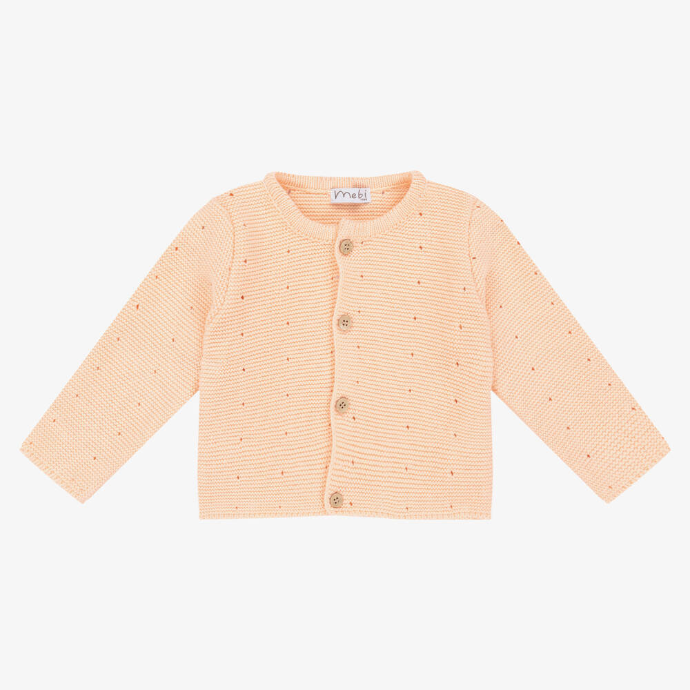 Mebi - Baby Girls Orange Cotton Knit Cardigan | Childrensalon